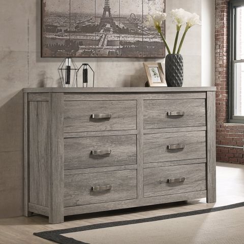 Floren Contemporary Weathered Gray Wood 6-Drawer Dresser - Walmart.com with Alpine Furniture Lorraine Wood 6 Drawer Dresser In Dark Gray