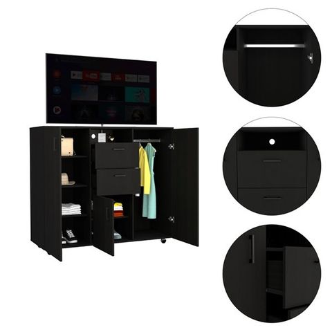 Fm Furniture Sicilia Black 2-Drawer Combo Dresser Fm6470Clw | Rona within Sicilia Cabinet Dresser With 2 Drawers, Open Shelf, Rod, And 4 Casters, Black