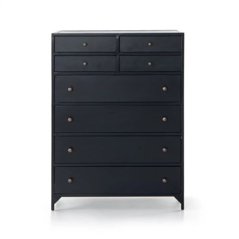 Four Hands Belmont 8 Drawer Tall Dresser Black | Gracious Style regarding Black Dresser Trends in Modern Home Interiors