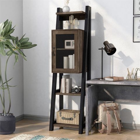 Furniture Of America Acres Wood 5-Shelf Tower Cabinet In Brown ... inside Unlocking the Charm of Your Living Room with the Acres Farmhouse TV Console