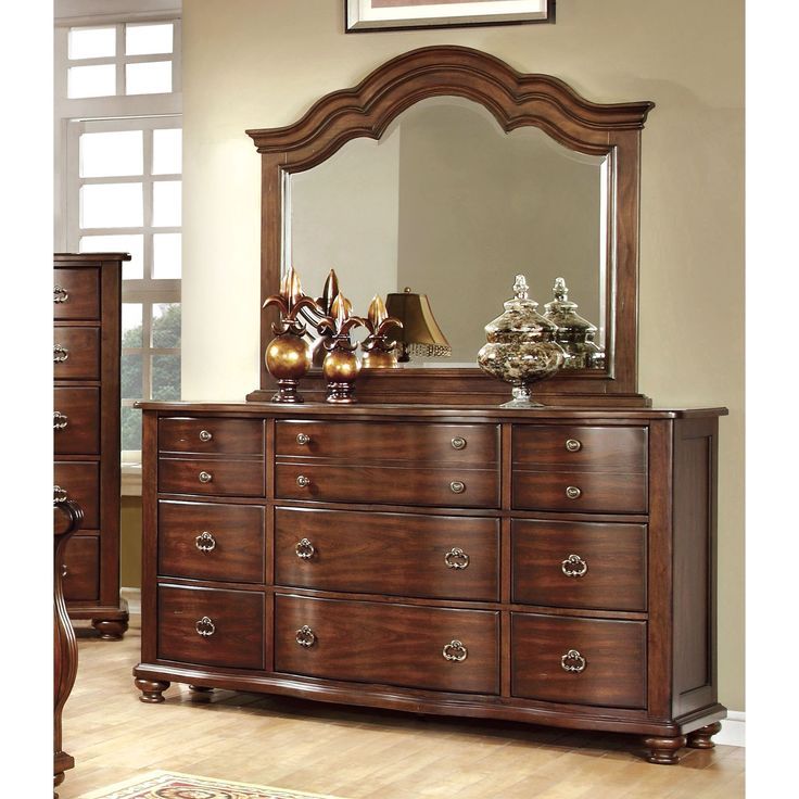 Furniture Of America Ceres Brown Cherry 2-Piece Dresser And Mirror Set ... intended for Design considerations for incorporating a dresser with mirror into your home