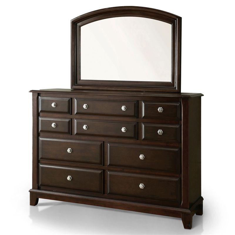 Furniture Of America Glinda Wood 2-Piece Dresser With Mirror In Brown ... within Furniture Of America Cheston Wood 2-Piece Dresser With Mirror In Brown Cherry