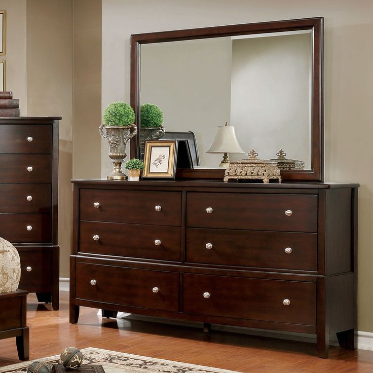 Furniture Of America Kami Transitional 2-Piece Brown Cherry Dresser And ... inside Design considerations for incorporating a dresser with mirror into your home