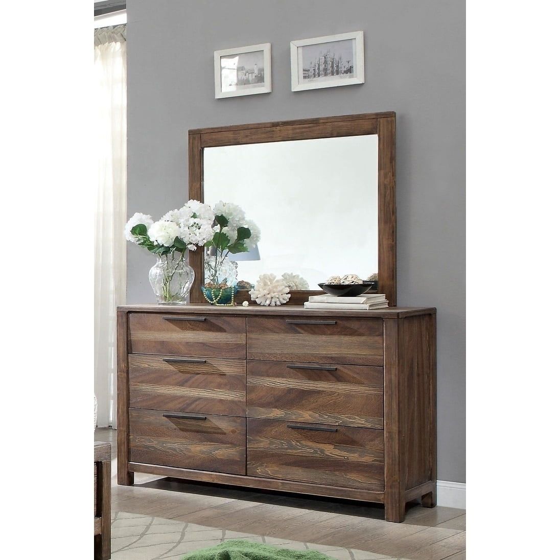 Furniture Of America Lome Rustic Brown Wood 6-Drawer 2-Piece Dresser ... intended for Furniture Of America Cheston Wood 2-Piece Dresser With Mirror In Brown Cherry