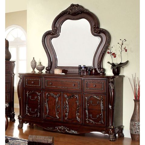Furniture Of America Tashir Traditional 2-Piece Cherry Dresser And ... intended for Furniture Of America Cheston Wood 2-Piece Dresser With Mirror In Brown Cherry