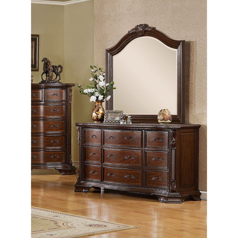 Furniture Of America Vace Cherry 2-Piece Dresser And Mirror Set (Brown ... regarding Design considerations for incorporating a dresser with mirror into your home