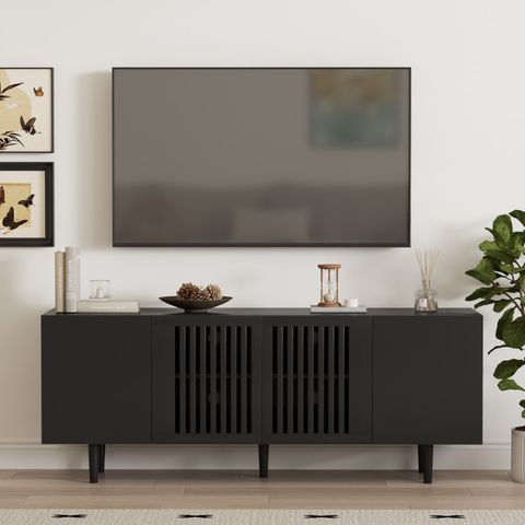 George Oliver 4-Door Tv Stand With Storage Cabinets And Adjustable ... regarding Redding Tv Stand For Tvs Up To 65" With 2 Cabinets And 3 Shelves, Black