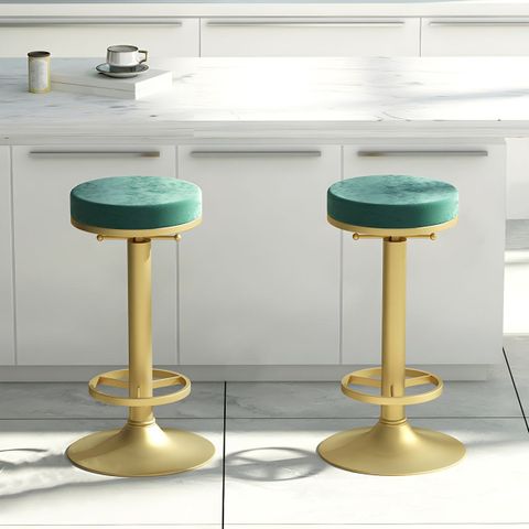 Glamorous Gold Metal Pedestal Bar Stool With Swivel Seat And Backless ... in Backless Industrial Bar Stool With Geometric Metal Base And Gold Seat
