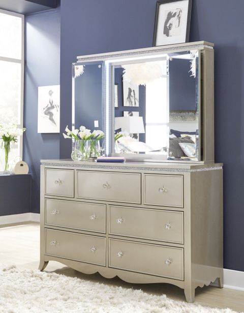 Glitz & Glam Dresser And Light-Up Mirror, Shown Open - Legacy Classic ... with Glamour Youth Dresser