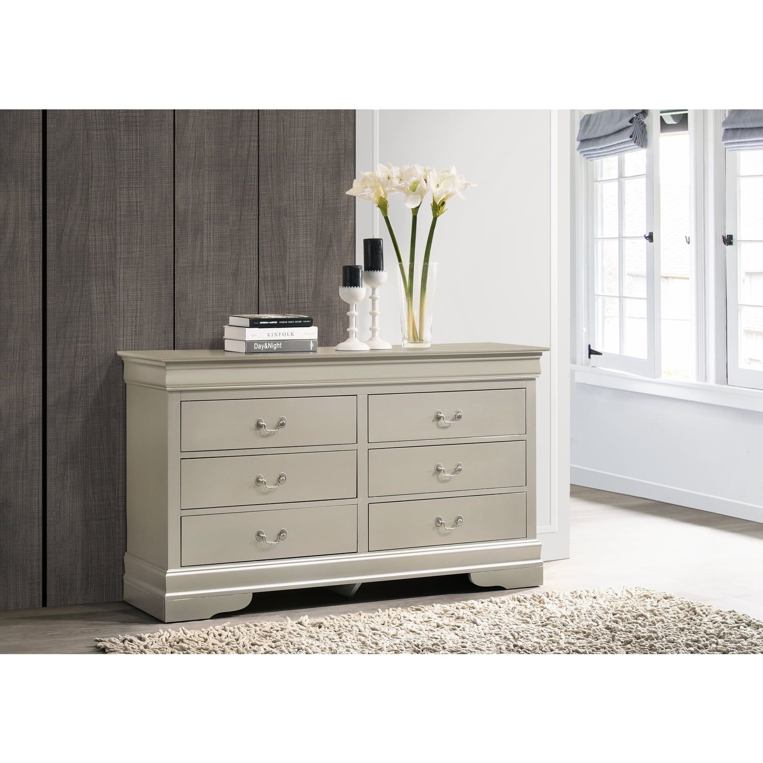 Glory Furniture Louis Phillipe 6 Drawer Dresser In Silver Champagne ... regarding Glory Furniture Louis Phillipe 6 Drawer Dresser In Cappuccino
