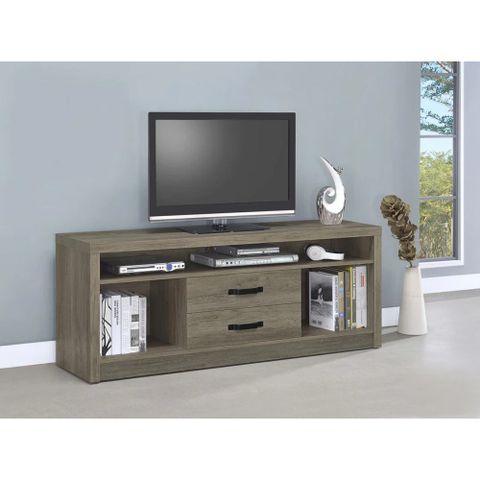 Gracie Oaks Burke 2-Drawer Tv Console Gray Driftwood | Wayfair intended for A Closer Look at the Burke Engineered Wood 71" TV Stand