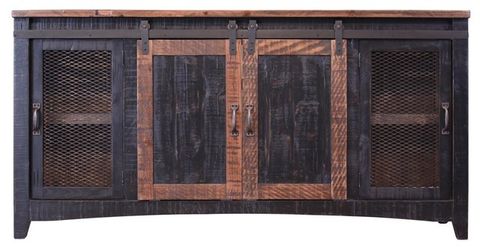 Greenview Sliding Barn Door Media Wall Unit, Distressed Black - Rustic ... throughout Unpacking the Design and Functionality of the Greenview Media Unit