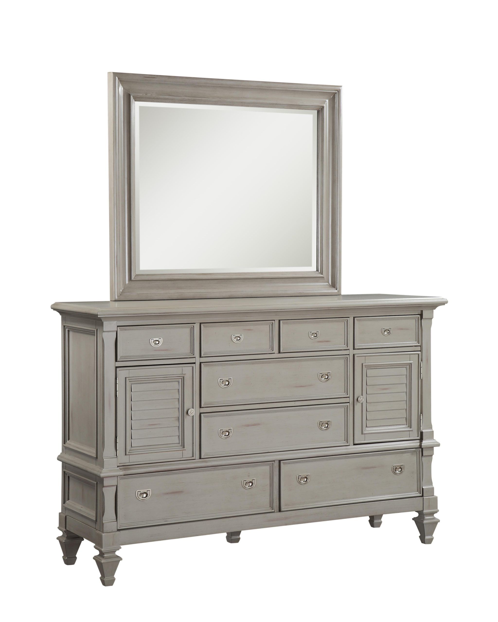 Grey Dresser With Mirror Set | Grey-Black-White-Stars inside Cortland Dresser And Mirror, Light Steel Gray
