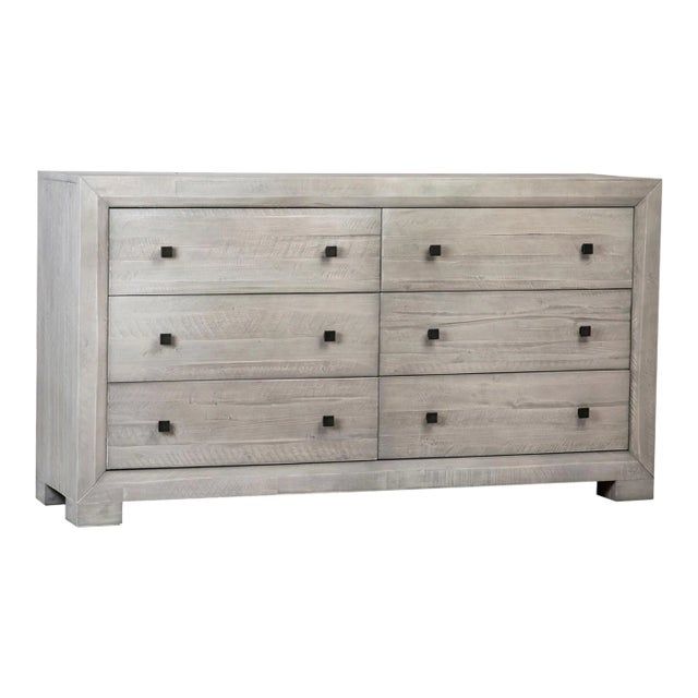 Grey Wash 6-Drawer Wood Dresser | Chairish regarding Alpine Furniture Eaton Six Drawer Wood Dressser In Sand (Beige)