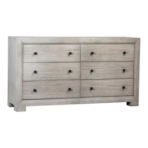 Grey Wash 6-Drawer Wood Dresser | Chairish regarding Alpine Furniture Eaton Six Drawer Wood Dressser In Sand (Beige)