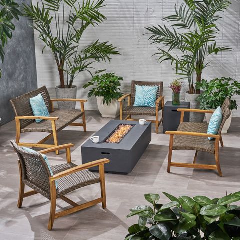 Hampton Outdoor 5-Piece Wood And Wicker Sofa Chat Set By Christopher Knight Home - Bed Bath ... inside Bestselling Outdoor Sofas And Chat Sets