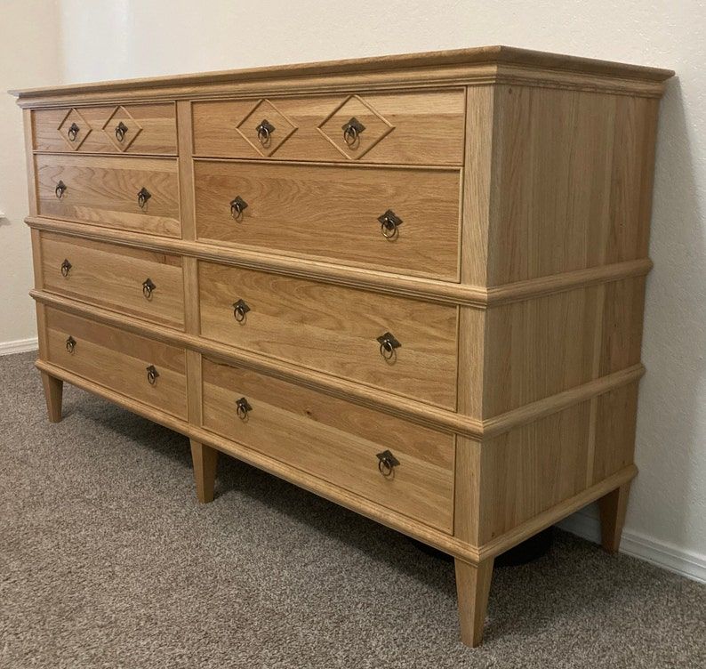 Handcrafted Solid Oak Wood 8 Drawer Double Lowboy Dresser - Etsy in 8 Drawer Double Dresser, Oak
