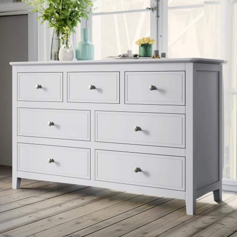 Harper & Bright Designs 7-Drawers White Dresser Solid Wood 30.1 In. H X ... in Beyond the Beach White Ireland Dressers That Adapt to Any Style
