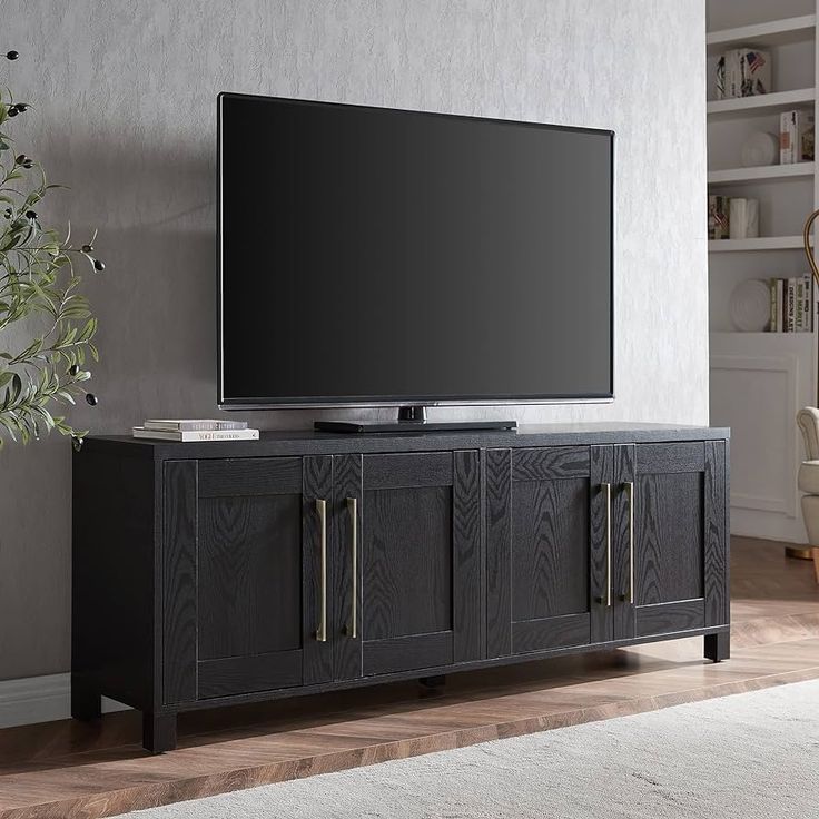 Henn&amp;Hart Rectangular Tv Stand For Tv's Up To 80&quot; In Black Grain, Tv ... with Designing Your Entertainment Zone Around the Holloway Rectangular TV Unit