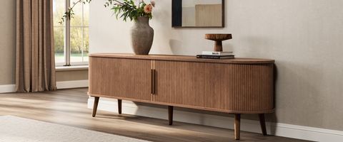 Hernest | 70" Oval Wooden Tv Stand With Sliding Door Cabinets in Exploring the durability and beauty of walnut torus oval television furniture