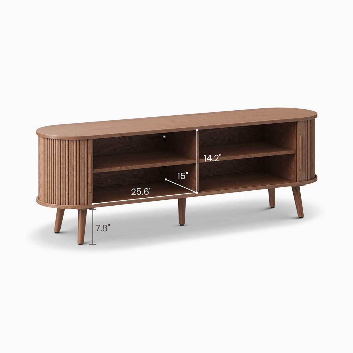 Hernest | 70&quot; Oval Wooden Tv Stand With Sliding Door Cabinets pertaining to Torus Oval Wood Tv Stand, Walnut