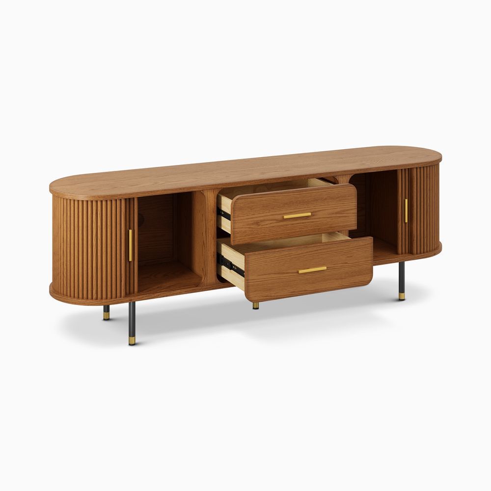 Hernest | Rolf 70&quot; Oval Mcm Solid Wood Tv Stand throughout Exploring the durability and beauty of walnut torus oval television furniture