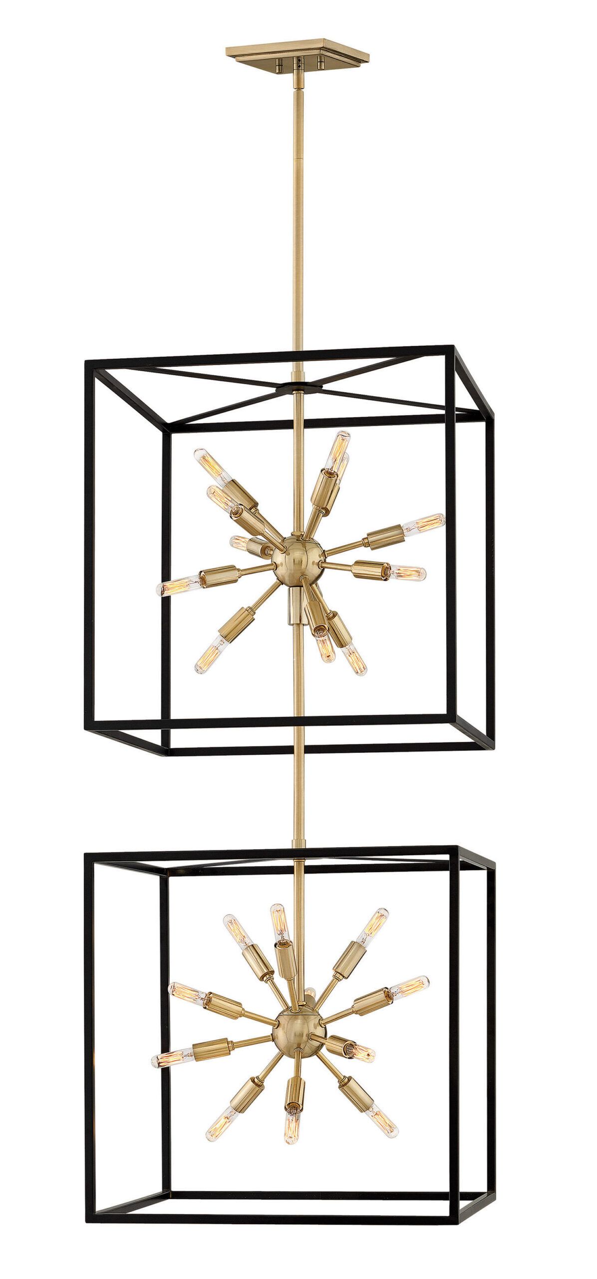 Hinkley Aros 24-Light Two Cube Open Frame Pendant, Black &amp; Warm Brass By Lisa Mcdennon | Wayfair pertaining to Cuadro 6 Wide Open-Framed Pendant In Brass/No Shade