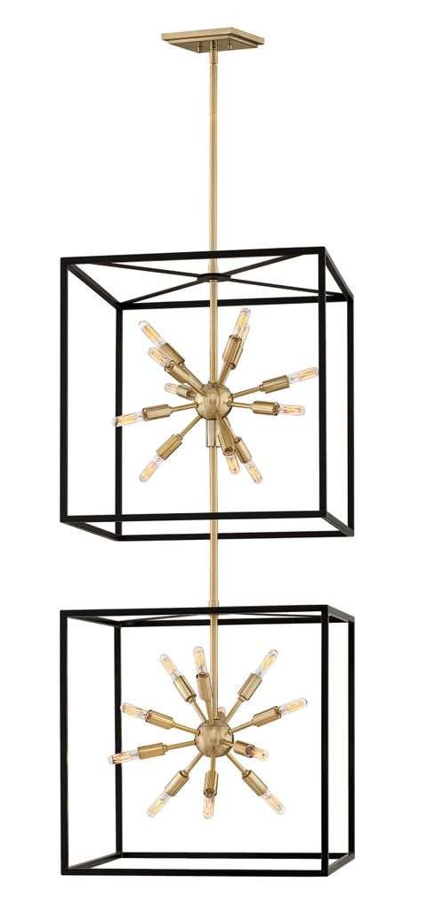 Hinkley Aros 24-Light Two Cube Open Frame Pendant, Black & Warm Brass By Lisa Mcdennon | Wayfair pertaining to Cuadro 6 Wide Open-Framed Pendant In Brass/No Shade
