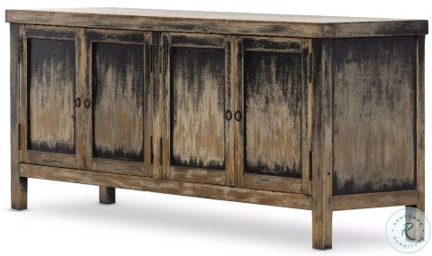 Hitchens Worn Black Media Console From Four Hands | Coleman Furniture for The Story and Substance of the Hitchens Media Console in Worn Black