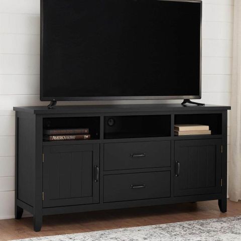 Home Decorators Collection Whitford Black Wood Tv Stand With Two Doors ... intended for Beautiful Black Wood Tv Stand