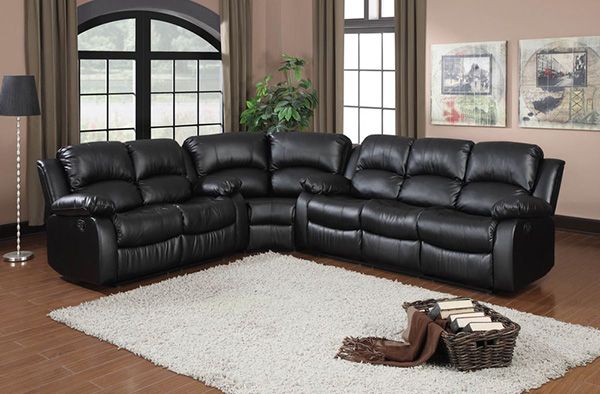 Homelegance 9700Blk Cranley Black Bonded Leather Double Reclining Sectional Sofa Set | Marjen Of ... within Homelegance Cranley Double Reclining Sofa, Brown Leather