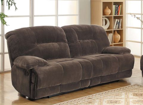 Homelegance Geoffrey Sofa Dual Recliner - Chocolate - Textured Plush Microfiber (With Images ... in Comfortable Reclining Sofa With Cushioned Microfiber Seat And Soft Arms, Brown