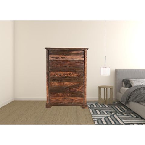 Homeroots 36" Dark Brown Solid Wood Five Drawer Chest - Walmart.com throughout Origins By Alpine Trig Wood 5 Drawer Chest In Antique Brown