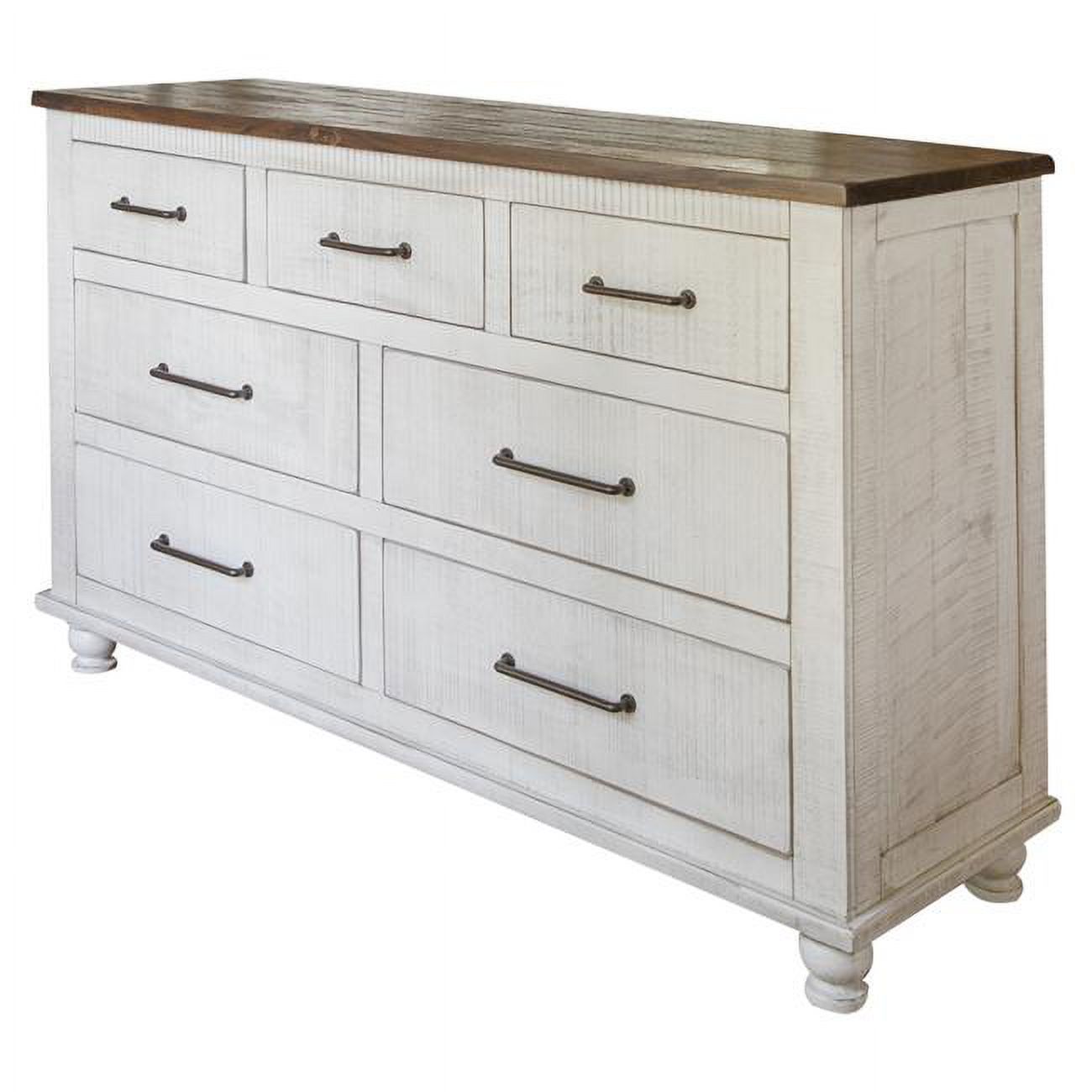 Homeroots 524604 70 In. Brown &amp; White Solid Wood Seven Drawer Double ... within Natural wood finishes and their impact on bedroom furniture