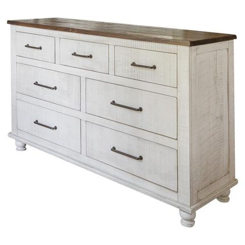 Homeroots 524604 70 In. Brown & White Solid Wood Seven Drawer Double ... within Natural wood finishes and their impact on bedroom furniture