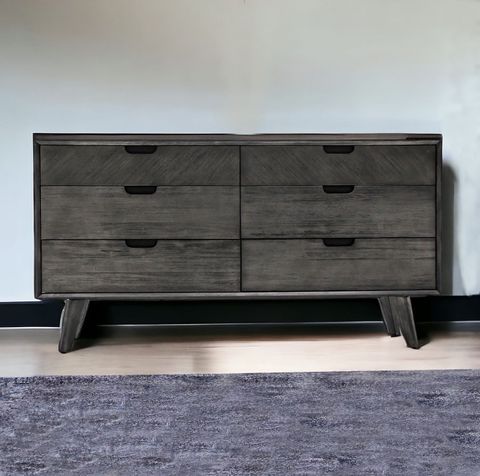 Homeroots 61" Grey Solid Wood Six Drawer Double Dresser - Wayfair Canada in 61" Brown Solid Wood Six Drawer Double Dresser