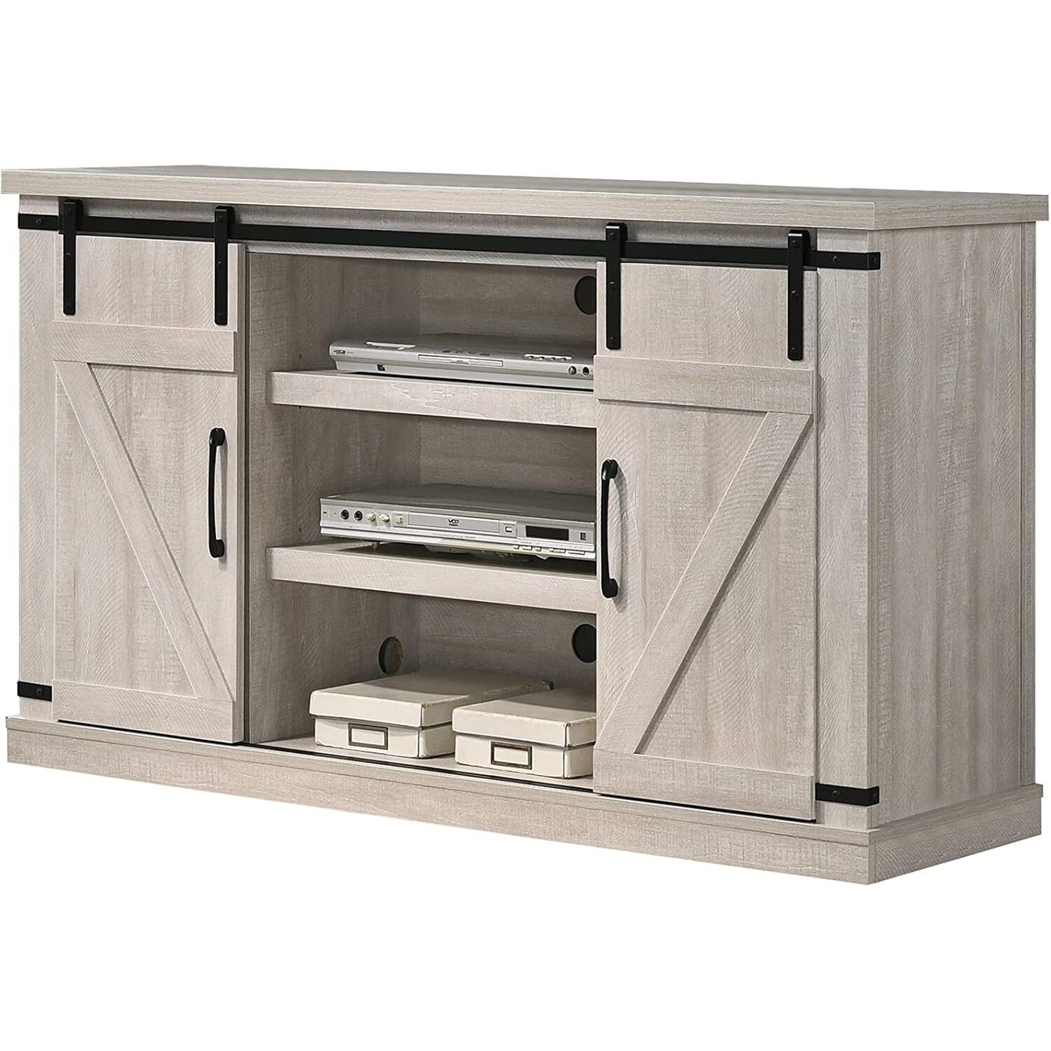 Homestock Lakefront Luxury 54&quot; Wide Tv Stand With Sliding Doors ... pertaining to 6 Open Shelves Rectangle Tv Stand, Dusty Gray