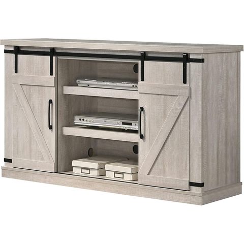 Homestock Lakefront Luxury 54" Wide Tv Stand With Sliding Doors ... pertaining to 6 Open Shelves Rectangle Tv Stand, Dusty Gray