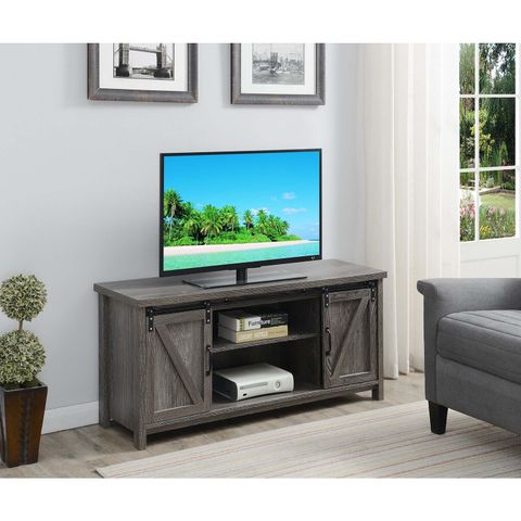 Homestock Southwestern Sanctuary Blake Barn Door Tv Stand - Weathered ... with Design Considerations for Media Centers with Built-in Storage Solutions
