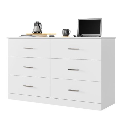 Homfa 6 Drawer White Double Dresser, Wood Storage Cabinet With Easy ... regarding From Bedroom to Office The Many Roles of a 6 Drawer Cabinet