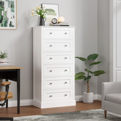 Homfa 6 Drawer White Dresser, Tall Chest Of Drawers Storage Cabinet For Bedroom Office Living ... within The Carmel White 7 Drawer Dresser A Timeless Addition to Any Home