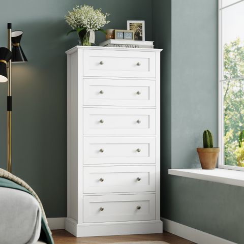 Homfa 6 Drawer White Dresser, Tall Chest Of Drawers Storage Cabinet For ... inside A Deep Dive into the Practicality of 6 Drawer Cabinet Storage Solutions