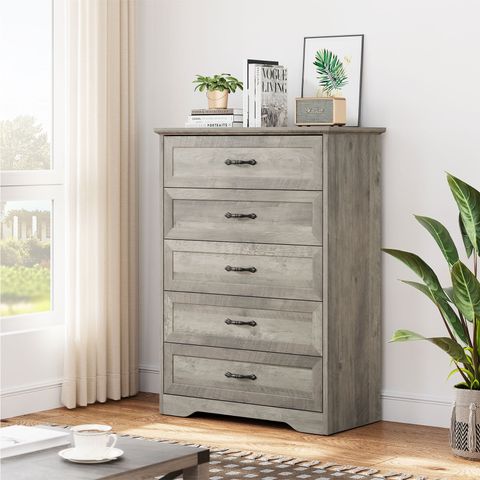 Hosslly 5-Drawer Dresser, Kids Chest With Gold Metal Hardware, Easy ... within Urban Place 5-Drawer Dresser, Dove Gray