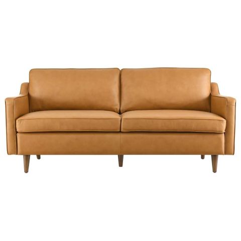 Impart Genuine Leather Sofa, Tan 1 Unit | Brown Leather Sofa, Genuine ... intended for Madison Mid Century Modern Furniture Genuine Leather Couches In Cognac Tan