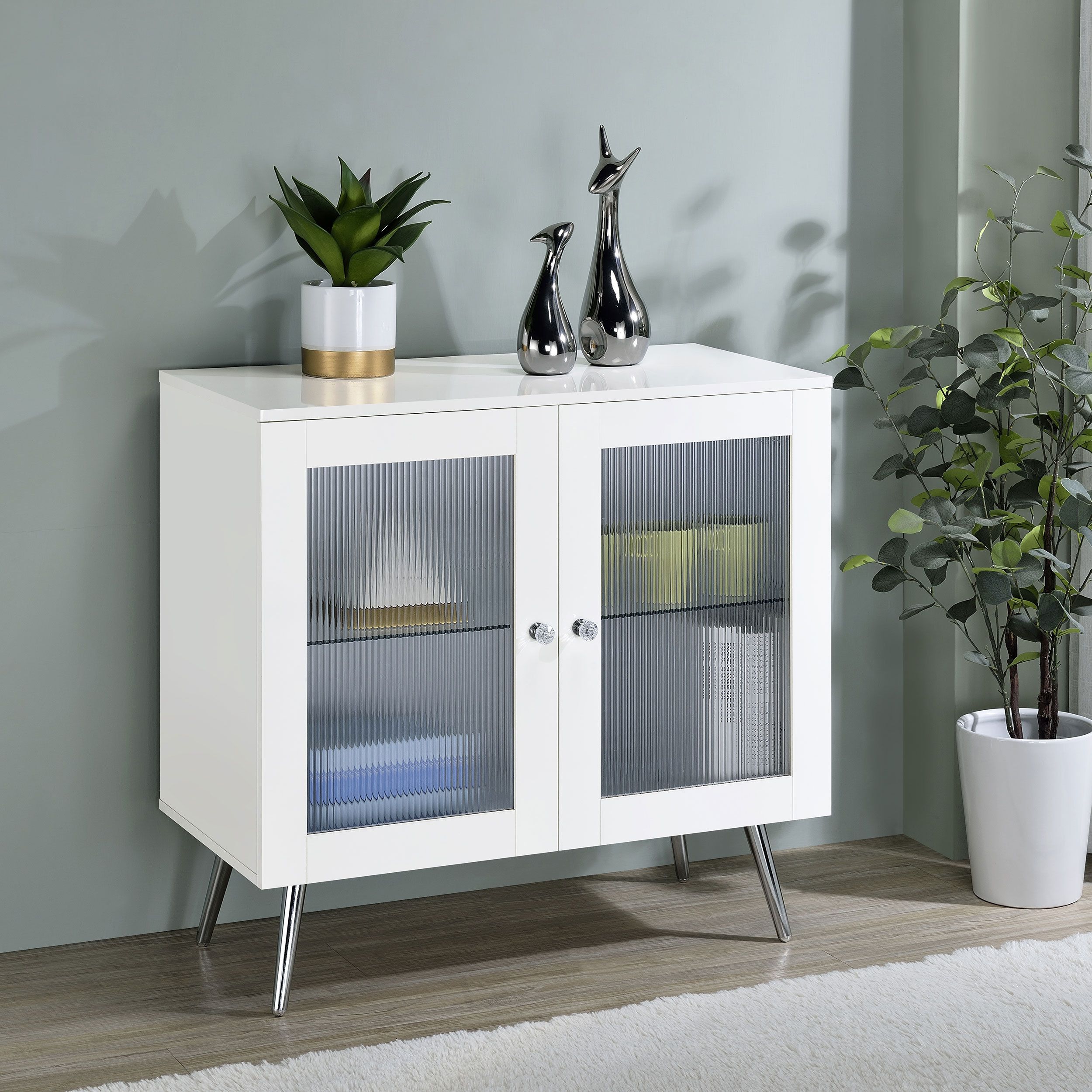 Ivy Bronx Nieta 2-Door Engineered Wood Accent Cabinet White High Gloss ... throughout Jude 2-Door Engineered Wood 79&quot; Tv Stand High Gloss White