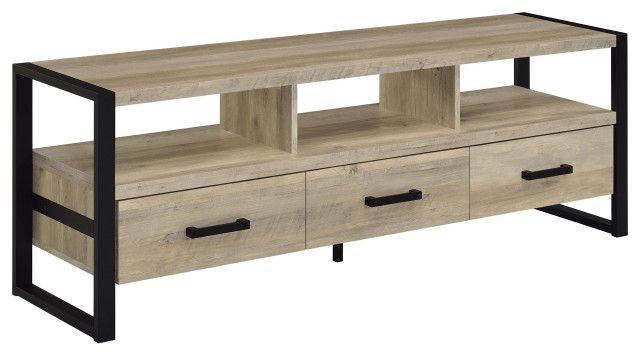 James 3-Drawer Composite Wood 60&quot; Tv Stand Antique Pine - Industrial ... pertaining to James 2-Drawer Engineered Wood 48&quot; Tv Stand Dark Pine