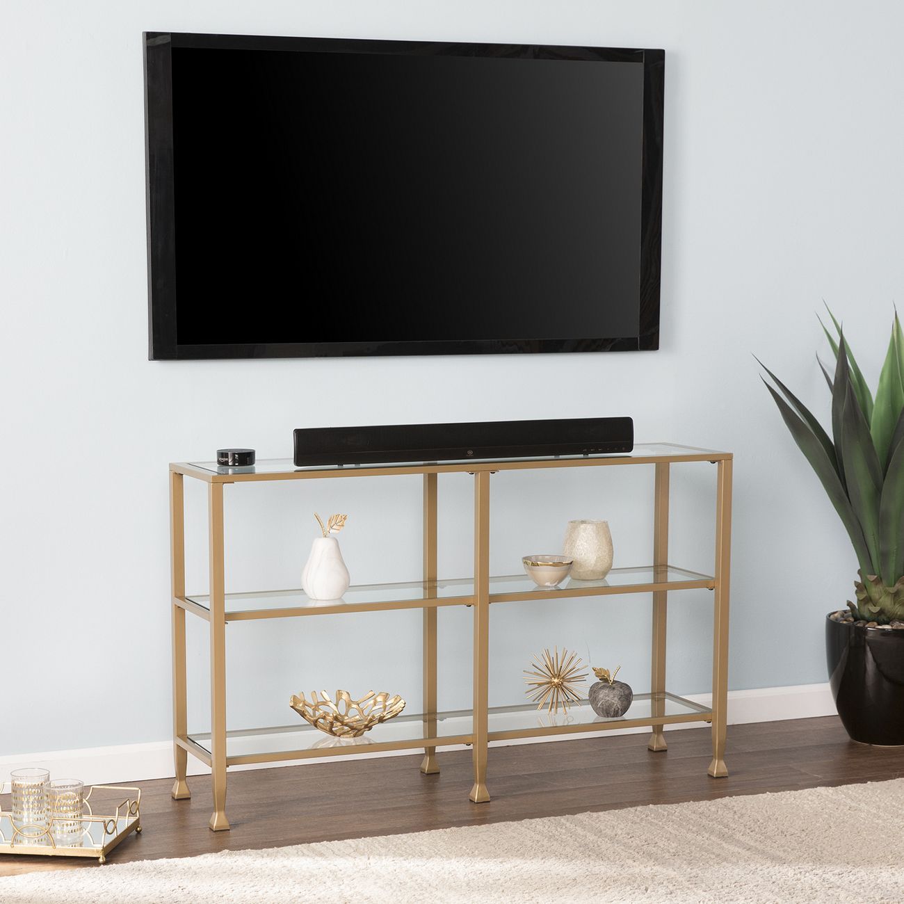Jaymes Narrow Metal Console Table W/ Glass Shelves In Gold - Sei ... within The Art of Styling a Silver Jaymes Console Table for Modern Living
