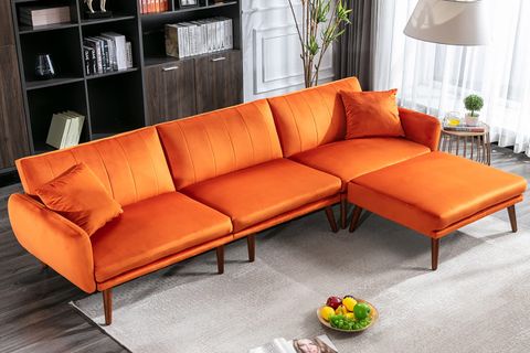 Jomeed L-Shaped Convertible Sectional Sofa Bed - Orange throughout