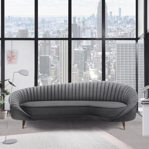 Karisma Dark Grey Sofa Curved Channel Upholstered Back inside Ingmar Channel Curved Sofa - Gray