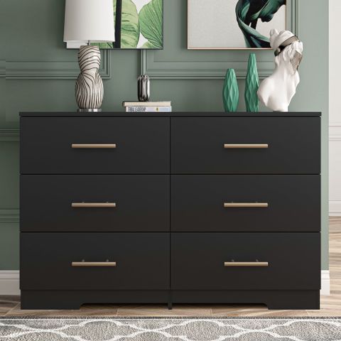 Kepooman 6 Drawer Double Dresser, Black Chest Of Drawer With Golden ... intended for Luxor 6 Drawer Double Dresser, Black